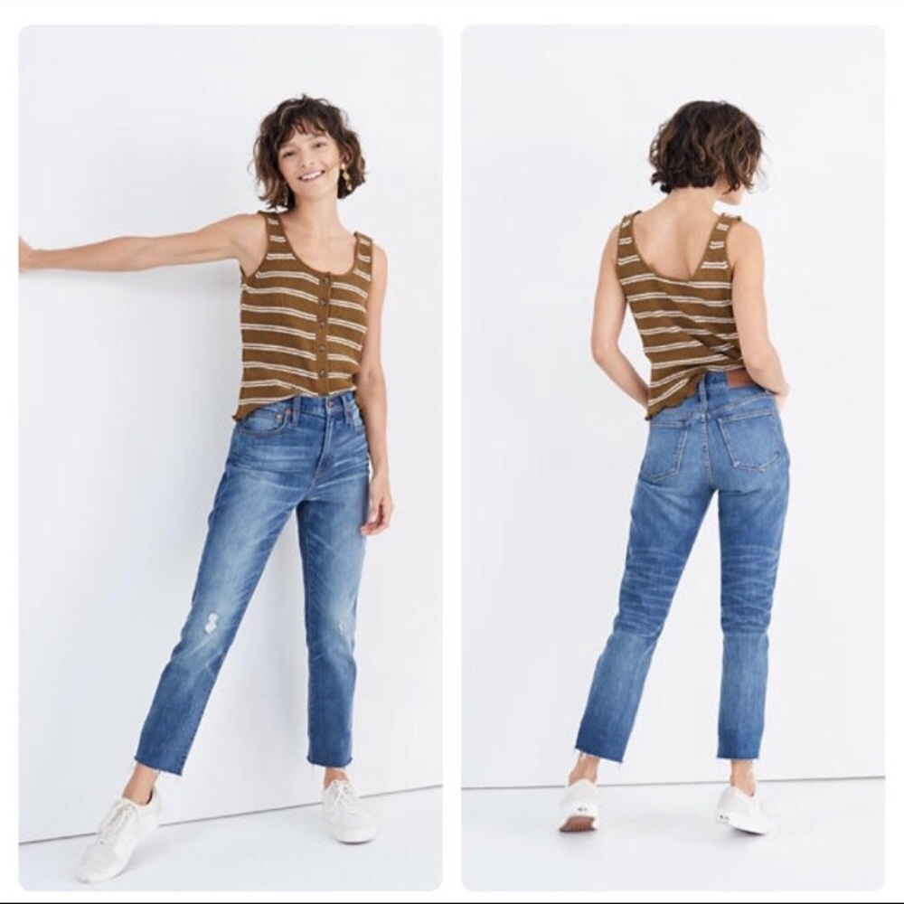 Madewell High-Rise Slim Boyjean Dover Wash Raw Hem